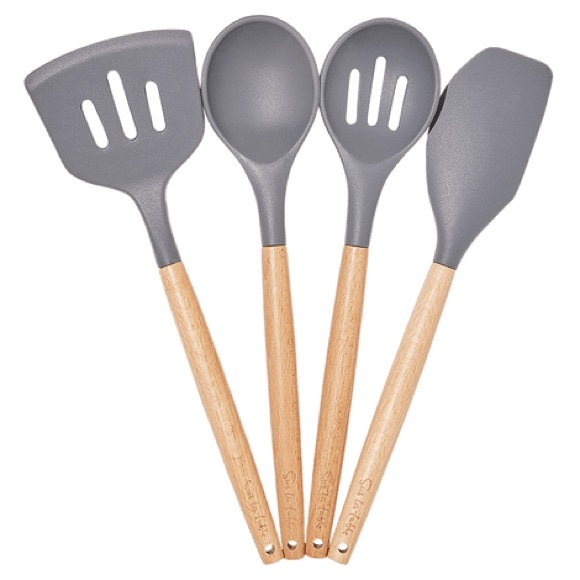 New Sur La Table Grey Silicone and Beechwood Utensil Set Spatula Turner Spoon - Picture 2 of 7